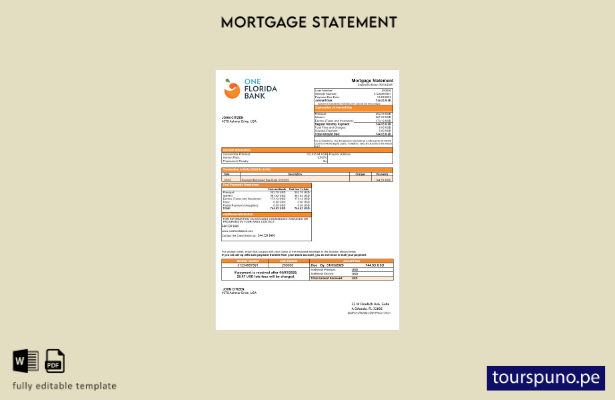 listo para imprimir el extracto de hipoteca del banco USA One Florida en formato